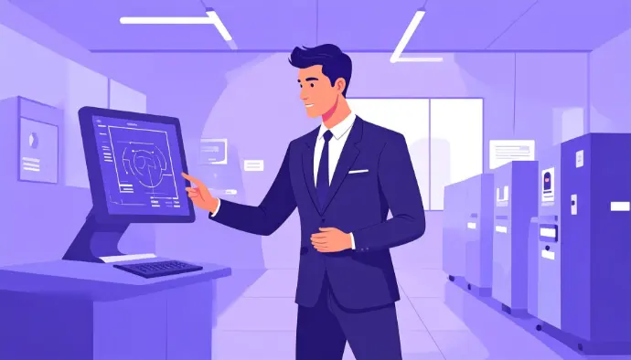 a man at a screen acting as a technical translator