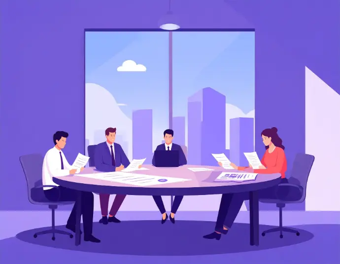 people sat around a table making a decision